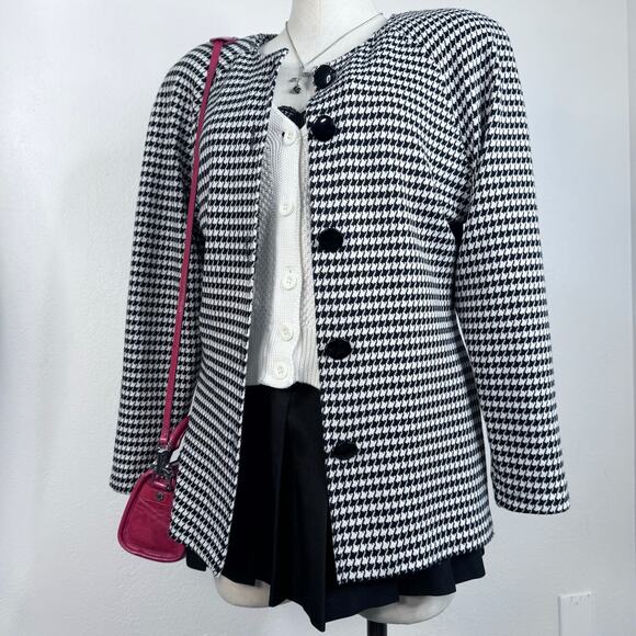 Vintage Houndstooth Blazer Academia Preppy 80s 90s Jacket Preppy Medium, - Picture 1 of 8